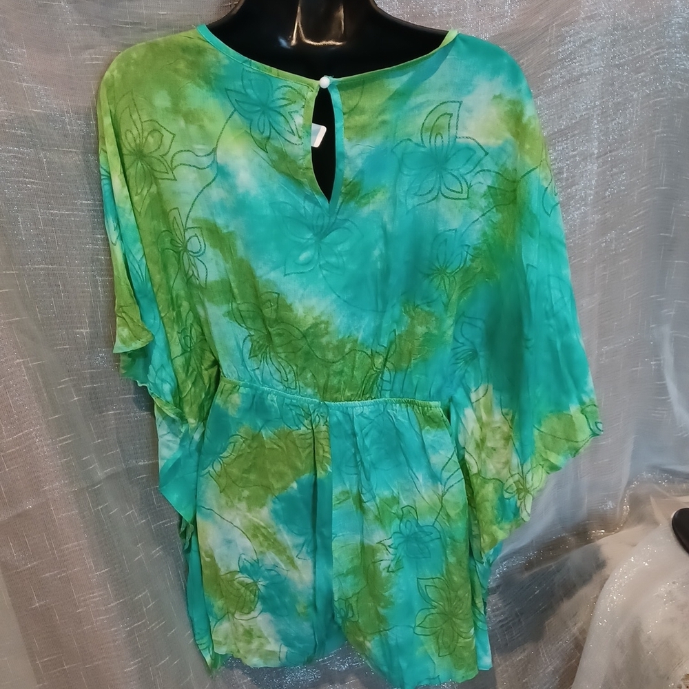 BellanBlue Boho Batwing Sleeve spring Light romper - green floral - Picture 3 of 3